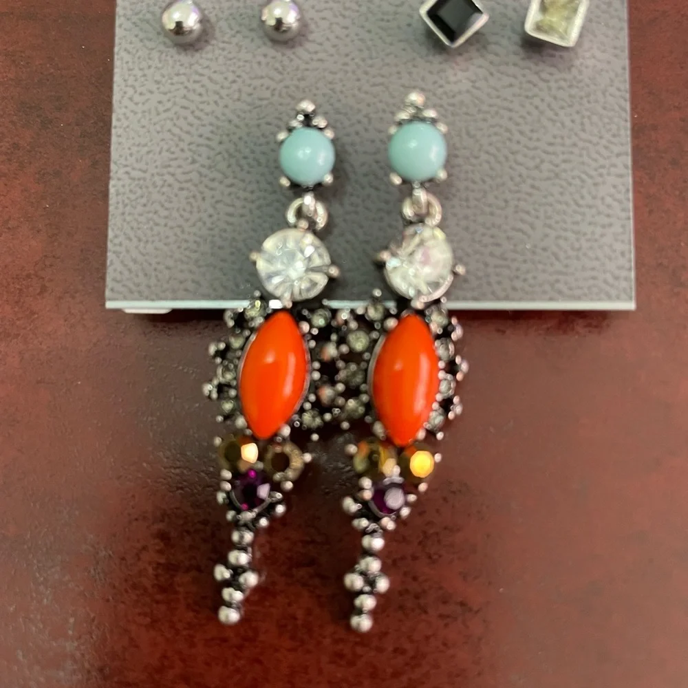 NWT‎ * Express Silver and Orange Dangle Earrings